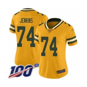 Women's Green Bay Packers #74 Elgton Jenkins Limited Gold Inverted Legend 100th Season Football Jersey