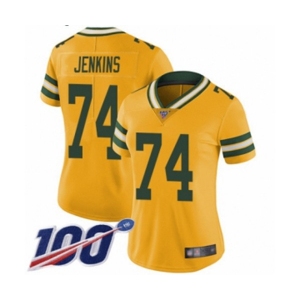 Women's Green Bay Packers #74 Elgton Jenkins Limited Gold Rush Vapor Untouchable 100th Season Football Jersey