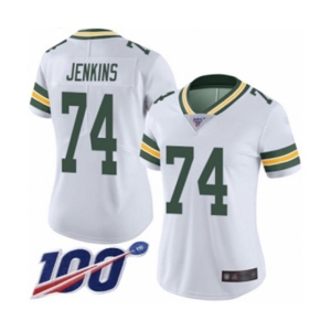 Women's Green Bay Packers #74 Elgton Jenkins White Vapor Untouchable Limited Player 100th Season Football Jersey