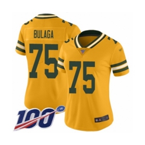 Women's Green Bay Packers #75 Bryan Bulaga Limited Gold Inverted Legend 100th Season Football Jersey