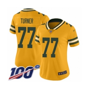 Women's Green Bay Packers #77 Billy Turner Limited Gold Inverted Legend 100th Season Football Jersey