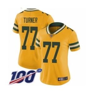 Women's Green Bay Packers #77 Billy Turner Limited Gold Rush Vapor Untouchable 100th Season Football Jersey