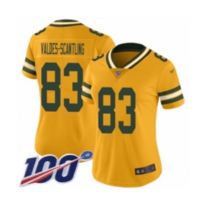 Women's Green Bay Packers #83 Marquez Valdes-Scantling Limited Gold Inverted Legend 100th Season Football Jersey