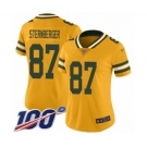 Women's Green Bay Packers #87 Jace Sternberger Limited Gold Inverted Legend 100th Season Football Jersey