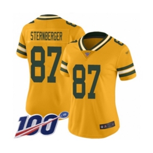 Women's Green Bay Packers #87 Jace Sternberger Limited Gold Inverted Legend 100th Season Football Jersey