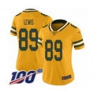 Women's Green Bay Packers #89 Marcedes Lewis Limited Gold Inverted Legend 100th Season Football Jersey