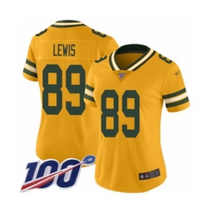 Women's Green Bay Packers #89 Marcedes Lewis Limited Gold Inverted Legend 100th Season Football Jersey