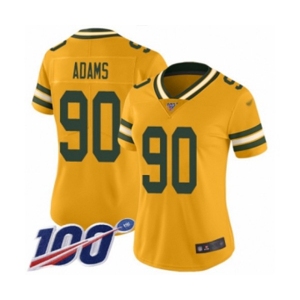 Women's Green Bay Packers #90 Montravius Adams Limited Gold Inverted Legend 100th Season Football Jersey