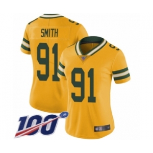 Women's Green Bay Packers #91 Preston Smith Limited Gold Rush Vapor Untouchable 100th Season Football Jersey