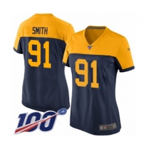 Women's Green Bay Packers #91 Preston Smith Limited Navy Blue Alternate 100th Season Football Jersey