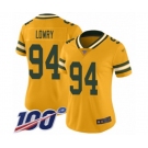Women's Green Bay Packers #94 Dean Lowry Limited Gold Inverted Legend 100th Season Football Jersey
