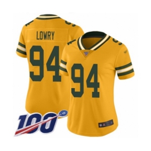 Women's Green Bay Packers #94 Dean Lowry Limited Gold Inverted Legend 100th Season Football Jersey