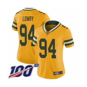 Women's Green Bay Packers #94 Dean Lowry Limited Gold Rush Vapor Untouchable 100th Season Football Jersey