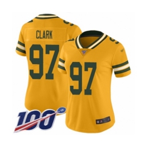 Women's Green Bay Packers #97 Kenny Clark Limited Gold Inverted Legend 100th Season Football Jersey