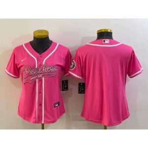 Women's Green Bay Packers Blank Pink With Patch Cool Base Stitched Baseball Jersey