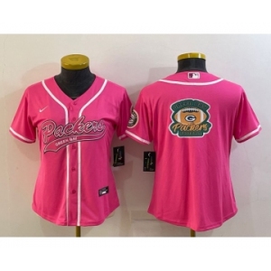 Women's Green Bay Packers Pink Team Big Logo With Patch Cool Base Stitched Baseball Jersey