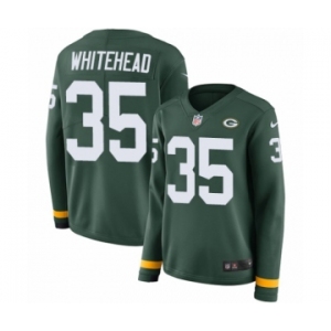 Women's Nike Green Bay Packers #35 Jermaine Whitehead Limited Green Therma Long Sleeve NFL Jersey