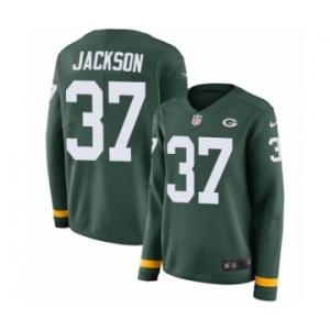 Women's Nike Green Bay Packers #37 Josh Jackson Limited Green Therma Long Sleeve NFL Jersey