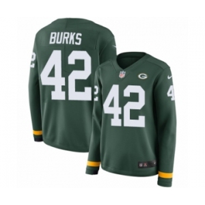 Women's Nike Green Bay Packers #42 Oren Burks Limited Green Therma Long Sleeve NFL Jersey