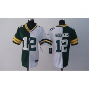 nike women nfl jerseys green bay packers #12 rodgers white-green[nike split]