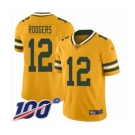 Youth Green Bay Packers #12 Aaron Rodgers Limited Gold Inverted Legend 100th Season Football Jersey
