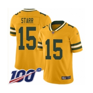 Youth Green Bay Packers #15 Bart Starr Limited Gold Inverted Legend 100th Season Football Jersey