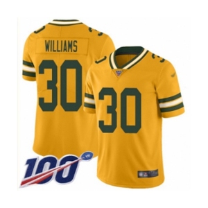 Youth Green Bay Packers #30 Jamaal Williams Limited Gold Inverted Legend 100th Season Football Jersey