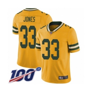 Youth Green Bay Packers #33 Aaron Jones Limited Gold Rush Vapor Untouchable 100th Season Football Jersey