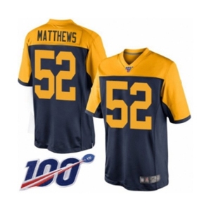 Youth Green Bay Packers #52 Clay Matthews Limited Navy Blue Alternate 100th Season Football Jersey