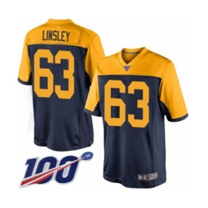 Youth Green Bay Packers #63 Corey Linsley Limited Navy Blue Alternate 100th Season Football Jersey