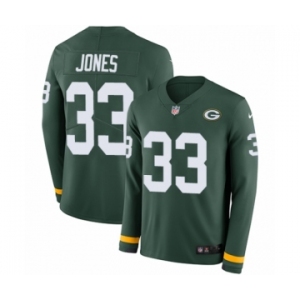 Youth Nike Green Bay Packers #33 Aaron Jones Limited Green Therma Long Sleeve NFL Jersey