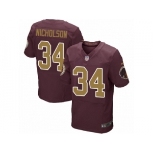 Men's Nike Washington Redskins #34 Montae Nicholson Elite Burgundy Red Gold Number Alternate 80TH Anniversary NFL Jersey