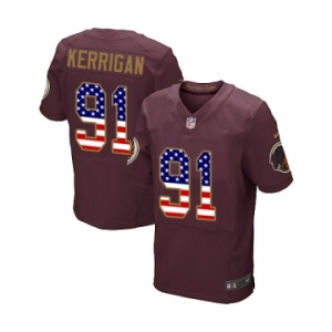 Men's Washington Redskins #91 Ryan Kerrigan Elite Burgundy Red Alternate USA Flag Fashion Football Jersey