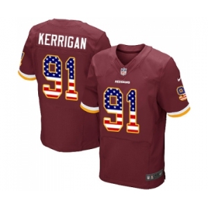 Men's Washington Redskins #91 Ryan Kerrigan Elite Burgundy Red Home USA Flag Fashion Football Jersey