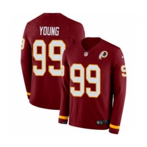 Men's Redskins #99 Chase Young Burgundy Red Team Color Stitched Football Limited Therma Long Sleeve Jersey