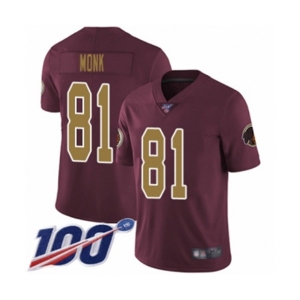 Men's Washington Redskins #81 Art Monk Burgundy Red Gold Number Alternate 80TH Anniversary Vapor Untouchable Limited Player 100th Season Football Jersey