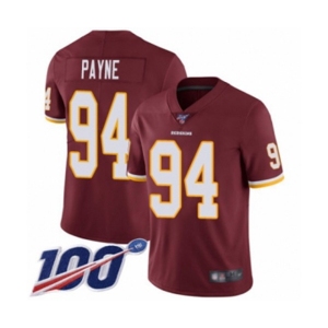 Men's Washington Redskins #94 Da'Ron Payne Burgundy Red Team Color Vapor Untouchable Limited Player 100th Season Football Jersey