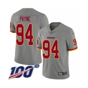 Men's Washington Redskins #94 Da'Ron Payne Limited Gray Inverted Legend 100th Season Football Jersey