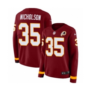 Women Nike Washington Redskins #35 Montae Nicholson Limited Burgundy Therma Long Sleeve NFL Jersey