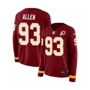 Women Nike Washington Redskins #93 Jonathan Allen Limited Burgundy Therma Long Sleeve NFL Jersey