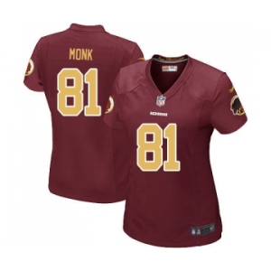 Women's Nike Washington Redskins #81 Art Monk Game Burgundy Red Gold Number Alternate 80TH Anniversary NFL Jersey