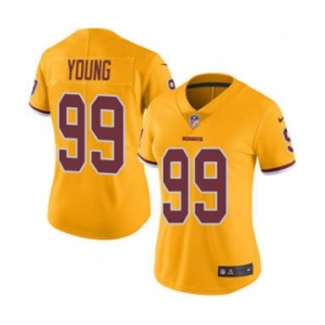 Women's Redskins #99 Chase Young Gold Stitched Football Limited Rush Jersey