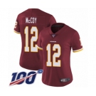 Women's Washington Redskins #12 Colt McCoy Burgundy Red Team Color Vapor Untouchable Limited Player 100th Season Football Jersey