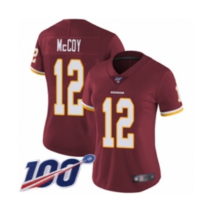 Women's Washington Redskins #12 Colt McCoy Burgundy Red Team Color Vapor Untouchable Limited Player 100th Season Football Jersey