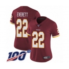 Women's Washington Redskins #22 Deshazor Everett Burgundy Red Team Color Vapor Untouchable Limited Player 100th Season Football Jersey