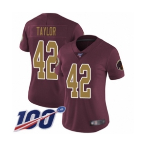 Women's Washington Redskins #42 Charley Taylor Burgundy Red Gold Number Alternate 80TH Anniversary Vapor Untouchable Limited Player 100th Season Football J