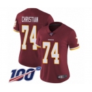 Women's Washington Redskins #74 Geron Christian Burgundy Red Team Color Vapor Untouchable Limited Player 100th Season Football Jersey