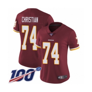 Women's Washington Redskins #74 Geron Christian Burgundy Red Team Color Vapor Untouchable Limited Player 100th Season Football Jersey