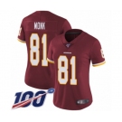 Women's Washington Redskins #81 Art Monk Burgundy Red Team Color Vapor Untouchable Limited Player 100th Season Football Jersey