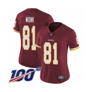 Women's Washington Redskins #81 Art Monk Burgundy Red Team Color Vapor Untouchable Limited Player 100th Season Football Jersey